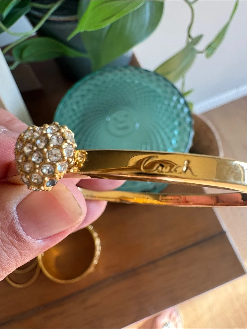 Coach Gold-Tone Set of 2 Signature Bangle Bracelets and earrings